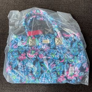 Lilly Pulitzer Polly Puffer Tote High Tide Navy Pineapple Paradise